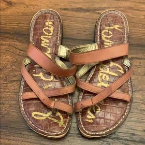 Sam Edelman Brown Leather Toe Ring Thong Sandals